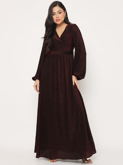 Madame Cinched Waist Fit and Flare Maroon Maxi Dress