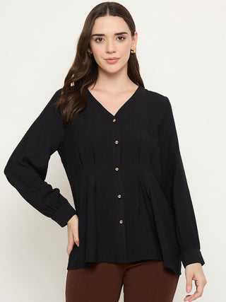 Madame Rayon Blend Black V-Neck Top