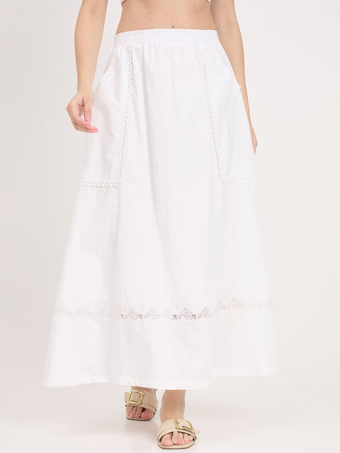 Madame White Cotton Embdroidery Skirt