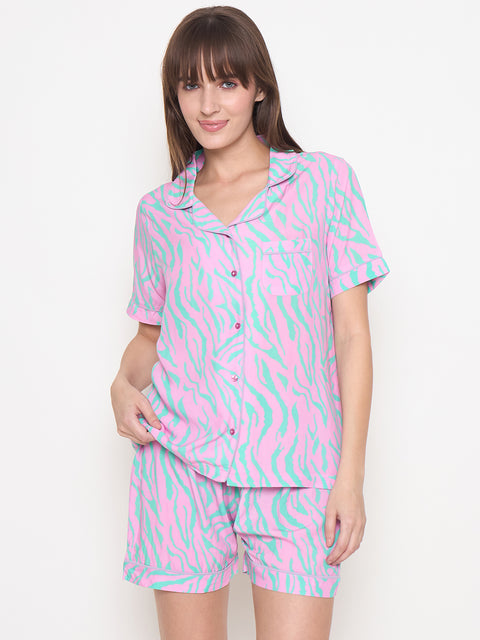 mSECRET Zebra Print and Elastic Waist Shorts Lavender Night Suit