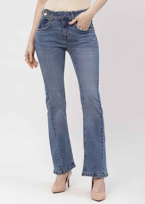 Madame Cut Seam Dark Blue Flared Jeans