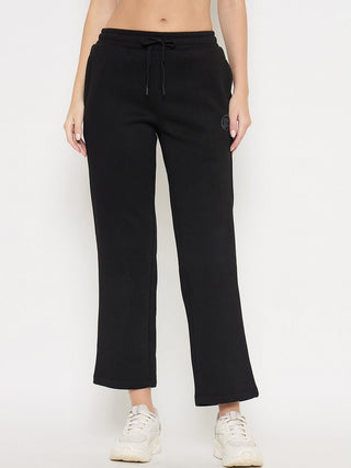 Madame Typography Print Black Cotton Blend Track Bottoms