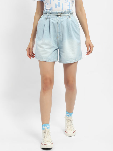 Madame Belted Waist Light Blue Denim Shorts