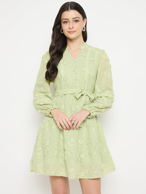 Madame Floral Applique Belted Short Dress