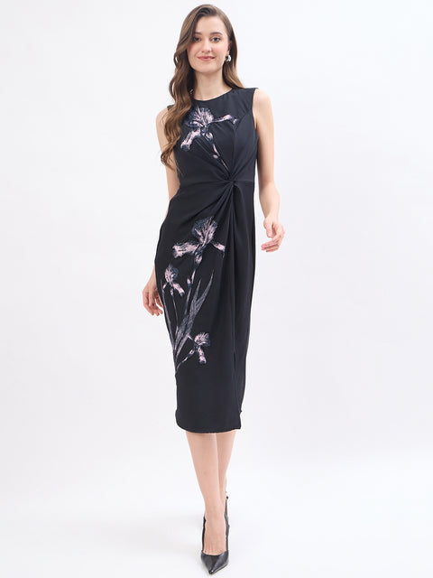Madame Floral Print Black Bodycon Dress