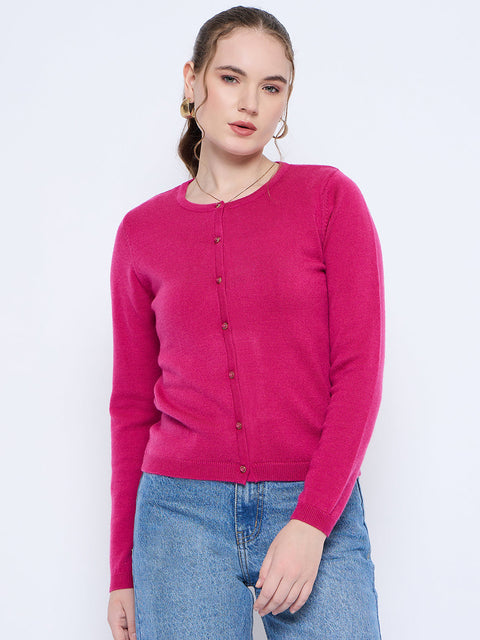 Madame Crew Neck Button Down Fuschia Cardigan