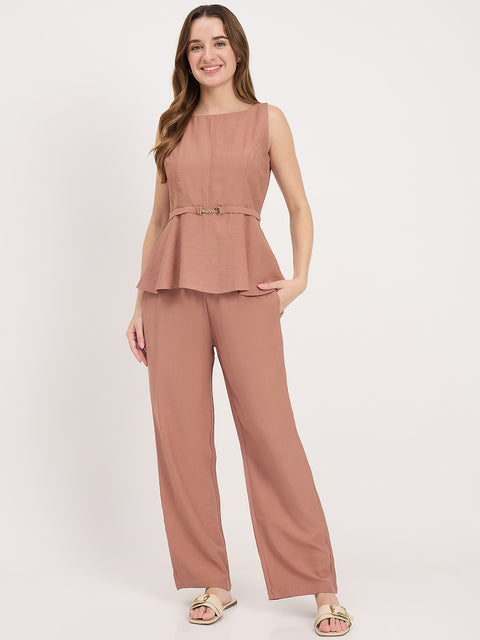 Madame Clay Rayon Tencel Peplum Sleeveless Co-ord Set
