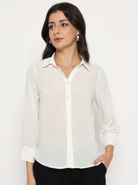 Madame Solid White Full Sleeve Shirt