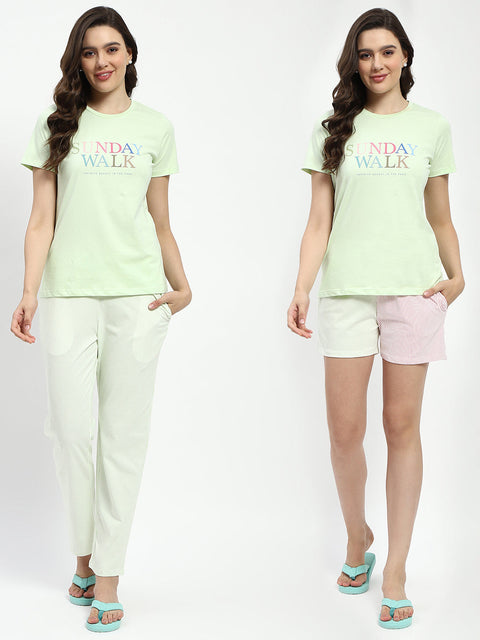 mSECRET 3 Piece Lime Green Cotton Nightsuit