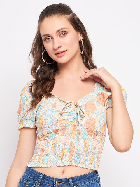 Madame Floral Sweetheart Neckline Crop Top