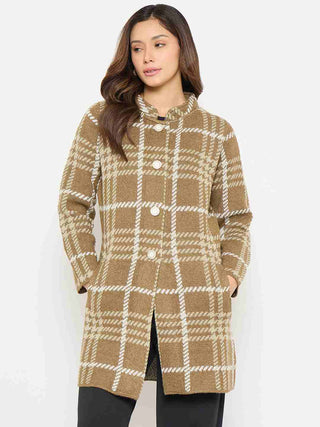 Madame Checkered Long Cardigan with Buttons