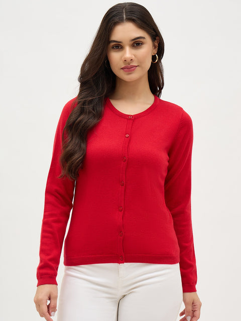 Madame Round Neck Red Cardigan