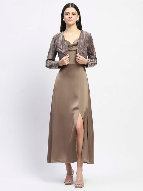 Madame Cowl Neck Golden Satin Maxi Dress