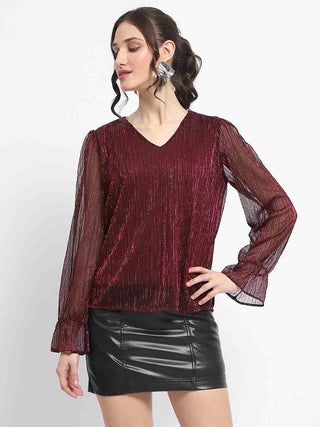 Madame Ruffle Sleeve Plum Shimmery Top