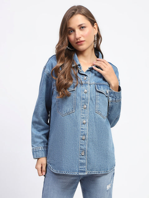 Madame Blue Button Down Denim Jacket
