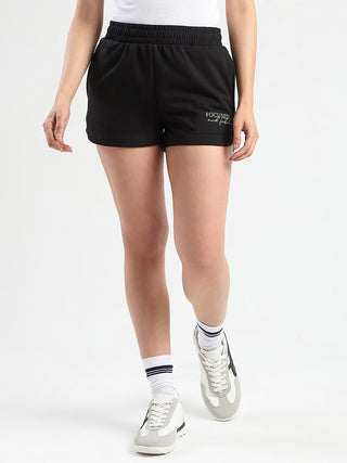 mSECRET Typography Print Black Cotton Blend Shorts