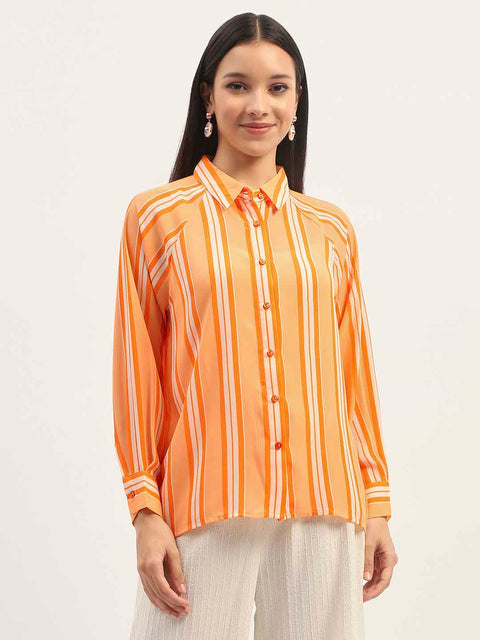 Madame Stripes Printed Orange Shirt