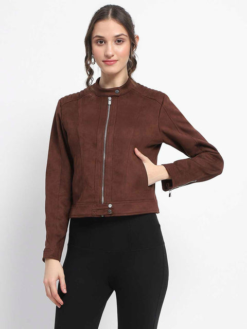 Madame Flap Collared Coffee Suede Jacket