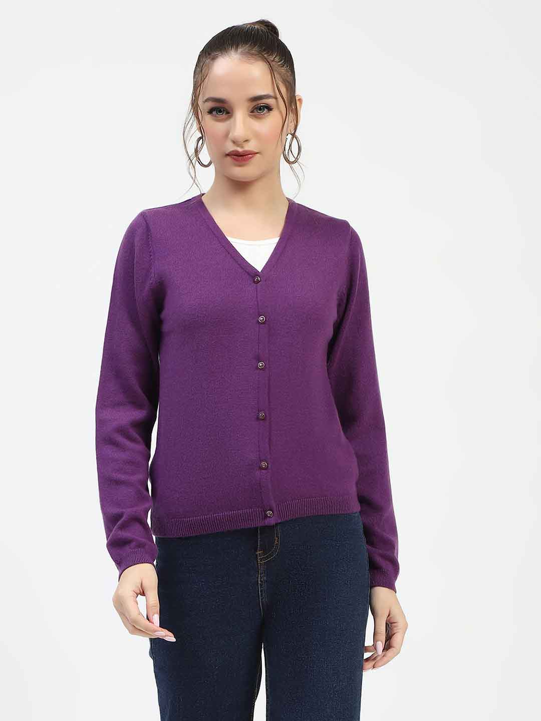 Madame V-Neckline Button-Up Plum Cardigan color swatch