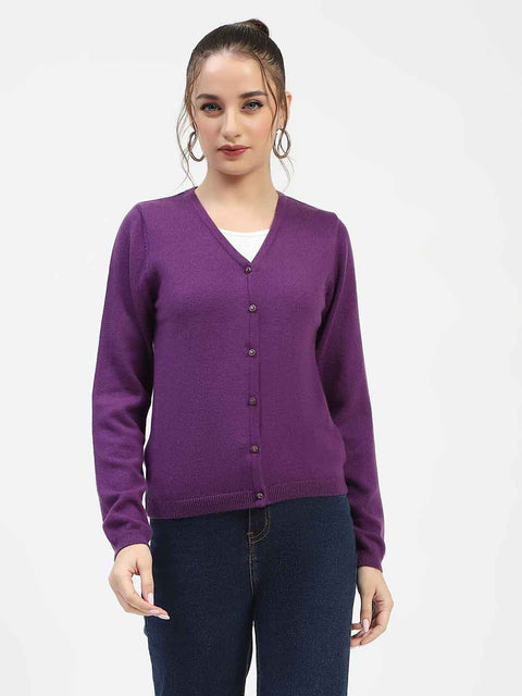 Madame V-Neckline Button-Up Plum Cardigan