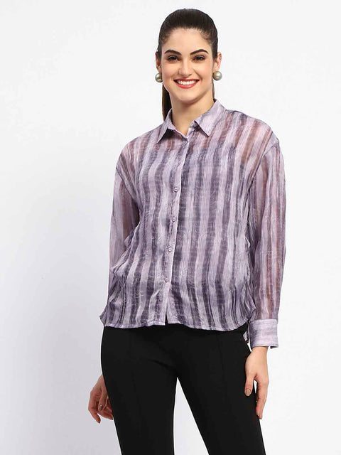 Madame Striped Collared Purple Shirt