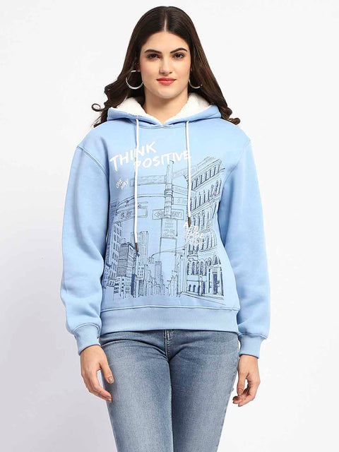 Madame Powder Blue Graphic Printed Hoodie Sweatshirt