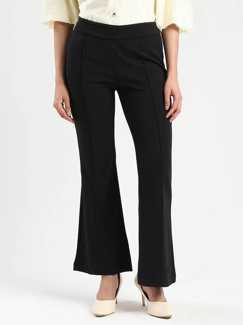 Madame Side Zipper Flared Black Knitted Moss Trousers