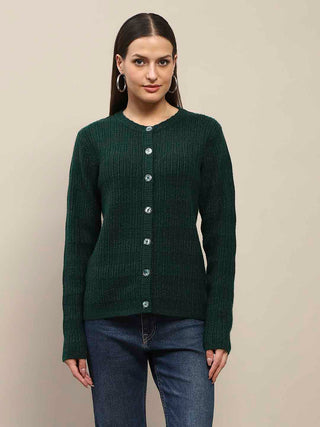 Madame Cable Knit Buttoned Bottle Green Cardigan