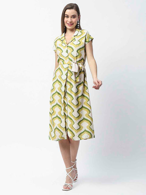 Madame Green Cotton Printed Shirt Dress