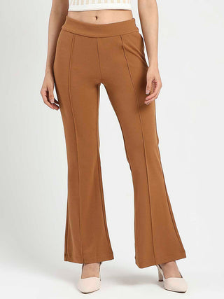 Madame Side Zipper Flared Coffee Brown Knitted Moss Trousers