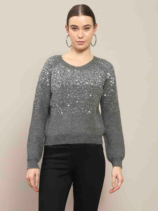 Madame Sequin Adorned Dark Grey Sweater