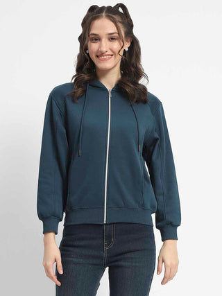 Madame Zip and Hooded Solid Peacock Cotton Sweatshirt