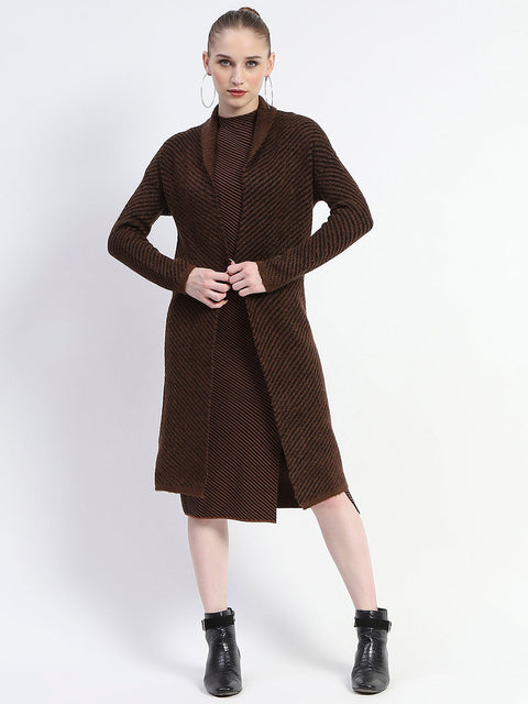 Madame Diagonal Stripe Brown Shrug And Midi Dress Co-Ord Set