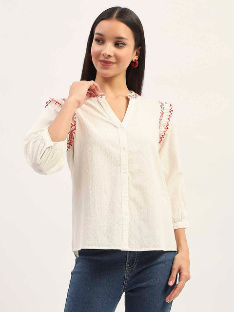 Madame Embroidery Detailing Off White Top