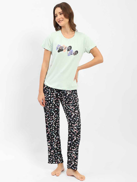 mSECRET Printed T-Shirt with Pajamas Nightsuit Set