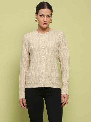 Madame Cable Knit Buttoned Beige Cardigan