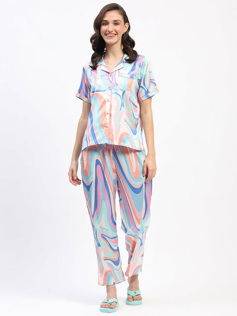 mSECRET Swirl-Patterned Pink Night Suit Set