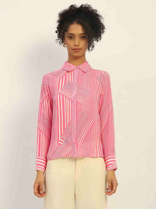 Madame Geometric Striped Pink Shirt