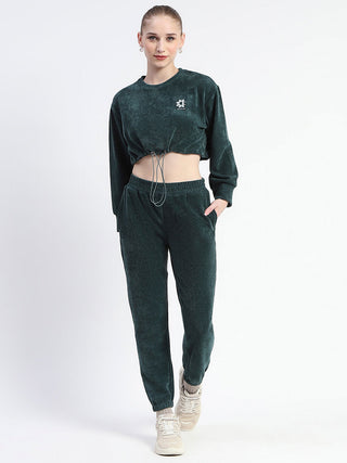 Madame Dusty Green Elasticated Waist Crop Sweatshirt And Bottom Co-Ord Set