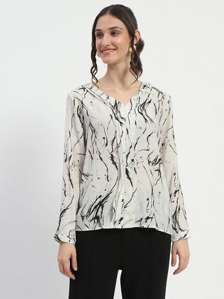 Madame Rayon Blend Abstract Print Off White Top