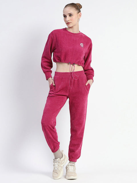 Madame Pink Elasticated Waist Crop Sweatshirt And Bottom Co-Ord Set