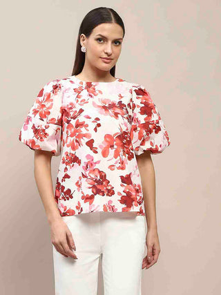 Madame Floral Print Red Cotton Top