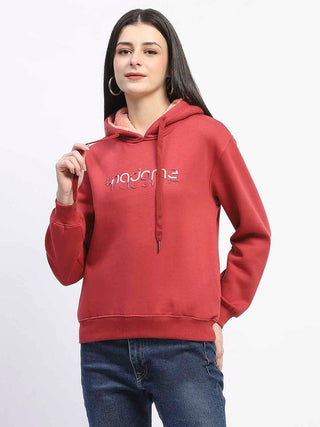 Madame Print And Handwork Red Hooded Sweatshirt