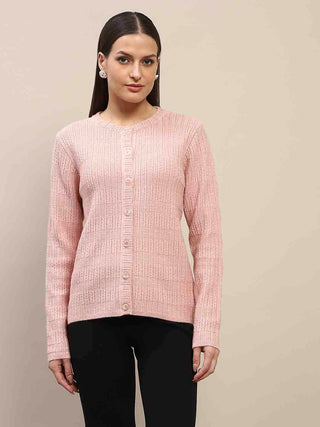 Madame Cable Knit Buttoned Peach Cardigan