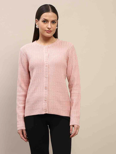 Madame Cable Knit Buttoned Peach Cardigan
