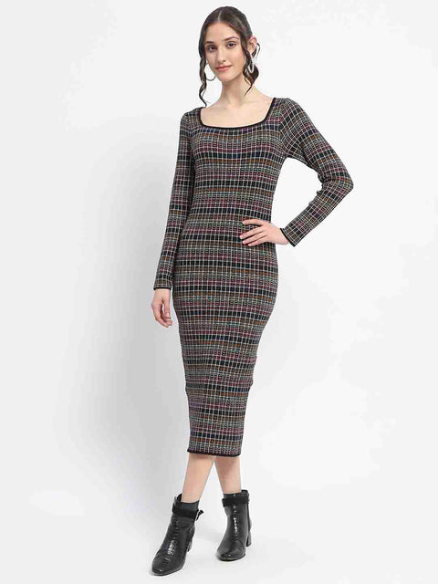 plaid bodycon midi dress Plaid Bodycon Dress With Sheer Mesh Sleeves
