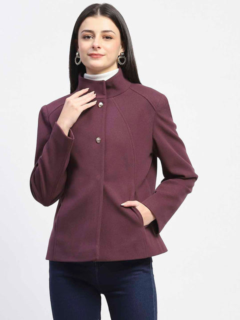 Madame Textured High Neck Mauve Short Coat