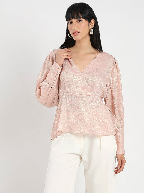 Madame Textured Pleat Detail Cinch Waist Peach Top