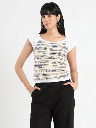 Madame Striped Crochet Multicolor Knit Cotton Crop Top
