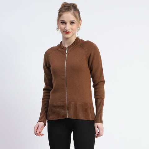 Madame Brown Full-Zip Knit Sweater